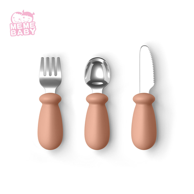 Stainless Steel Fork Spoon And Knife Silicone Bottom Baby Feeding Essentials