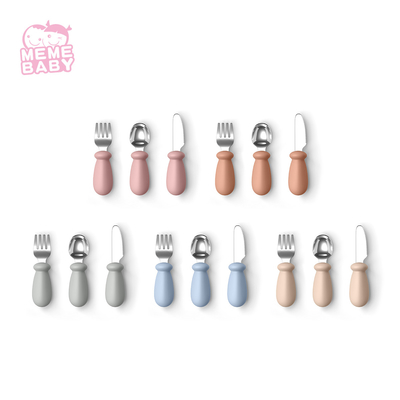 Stainless Steel Fork Spoon And Knife Silicone Bottom Baby Feeding Essentials