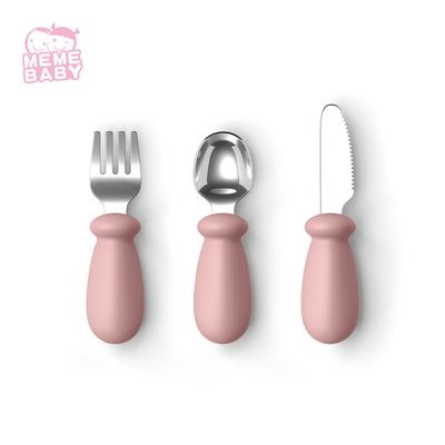 Stainless Steel Fork Spoon And Knife Silicone Bottom Baby Feeding Essentials