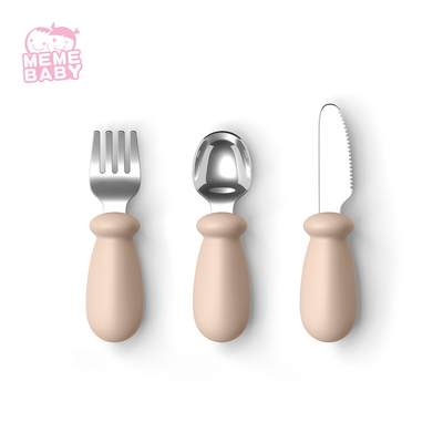 Stainless Steel Fork Spoon And Knife Silicone Bottom Baby Feeding Essentials