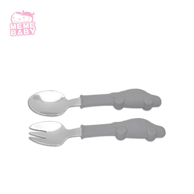 OEM Welcome Stainless Steel Silicone Flatware Kids Fork And Spoon 2 Pcs