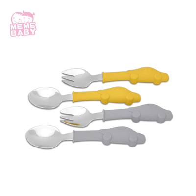 OEM Welcome Stainless Steel Silicone Flatware Kids Fork And Spoon 2 Pcs