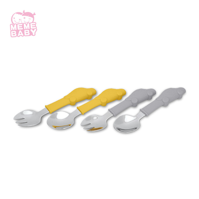 OEM Welcome Stainless Steel Silicone Flatware Kids Fork And Spoon 2 Pcs