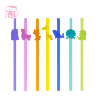 Fun Animal Style Colorful Silicone Reusable Straw 200mm With FDA Certificate
