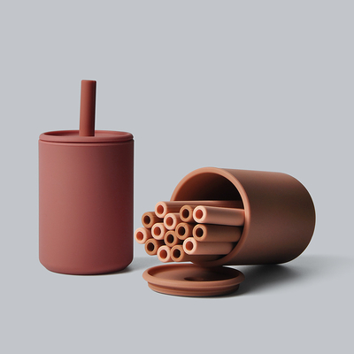 Rust Color Spilt Proof Silicone Straw Cup CPC Certified BPA Free