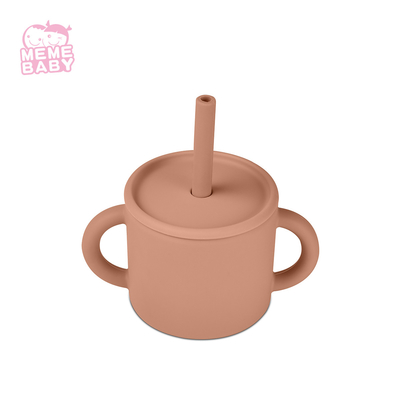 Lightweight Soft Texture 220ml Silicone Straw Cup With 2 Handles