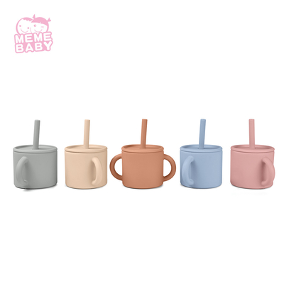 Unbreakable Baby Weaning Silicone Straw Cup With Lid And Straw