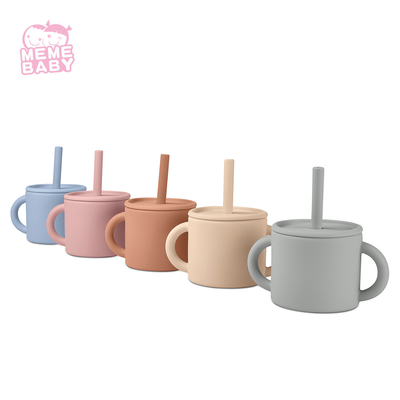 Unbreakable Baby Weaning Silicone Straw Cup With Lid And Straw