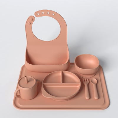 BPA Free Divided Silicone Bib And Plate Set Silicone Dinner Set