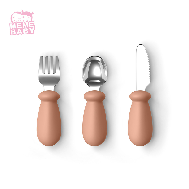 Stainless Steel Fork Spoon And Knife Silicone Bottom Baby Feeding Essentials